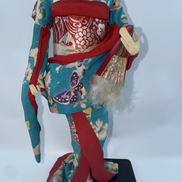 Japanese GEISHA Real Life Doll Red Fan Butterfly Kimono Antique Vintage Clothes - Picture 4 of 13